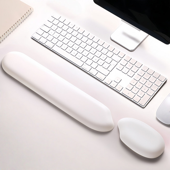 메모리폼 말랑 키보드 마우스 손목받침대 세트 팜레스트 생활방수 손목보호대, 1세트, 화이트