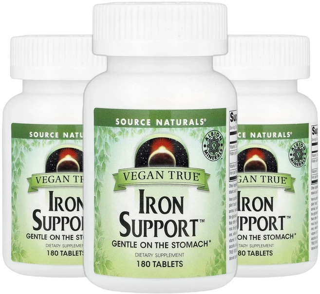 소스내추럴스 Vegan True 철분 Iron 아이언 Support 180정 2+1, 180회분, 3개 - 쿠팡