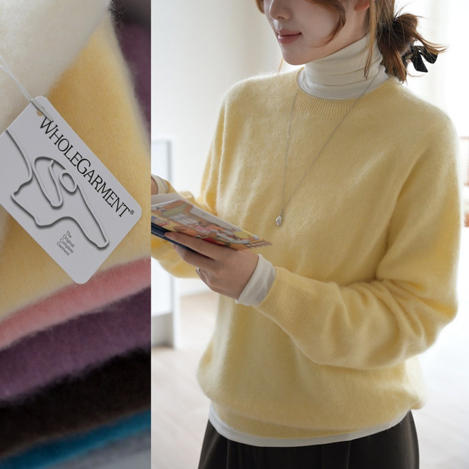 데일리앤 아본느 여성 홀가먼트 캐시미어 라운드 울 헤어리 니트 겨울 풀오버 기본 무지 니트웨어