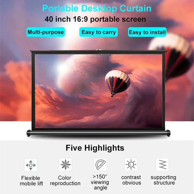 휴대용 프로젝터 스크린 실내 실외 접이식 스탠드가있는 탁상용 프로젝션 스크린을 당겨, 1개