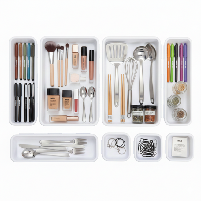 데이버스 8PCS 서랍정리 트레이, 1세트, 화이트