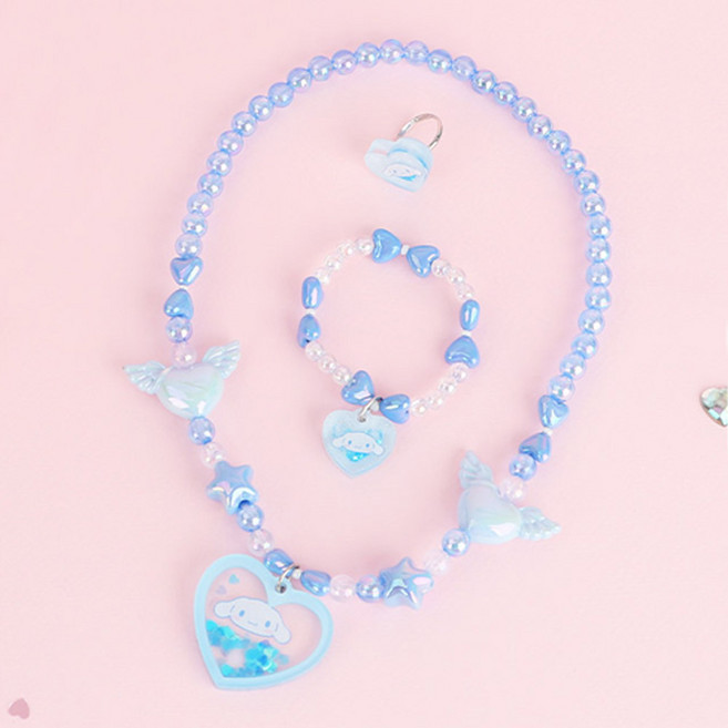 산리오 스팽글 목걸이 팔찌 반지 세트 캐릭터 하트 악세사리세트 여아 어린이 생일 선물