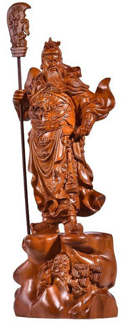 木雕關公擺件武財神爺裝飾擺設工藝禮品開業送禮, 花梨木立刀關公,整木精雕 高30cm