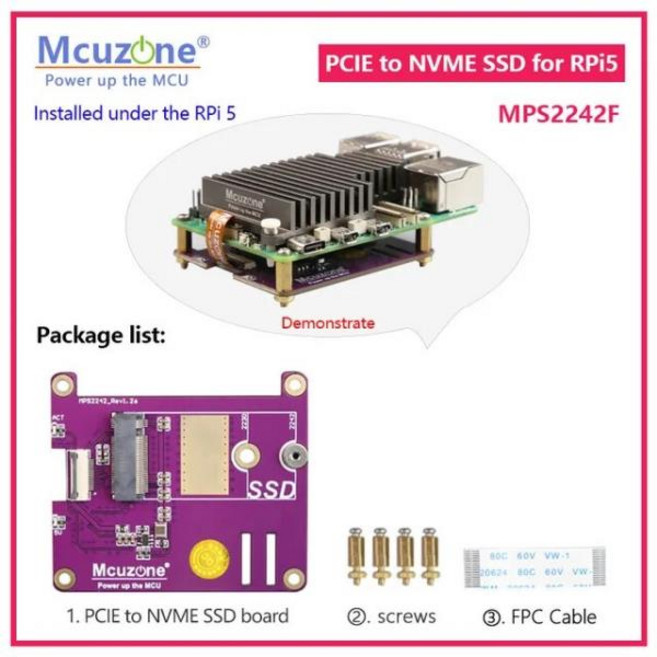라즈베리 파이 5 용 PCIE M.2 NVME SSD HAT MPS2242 지지대 2230 2242 3 세대, 한개옵션1