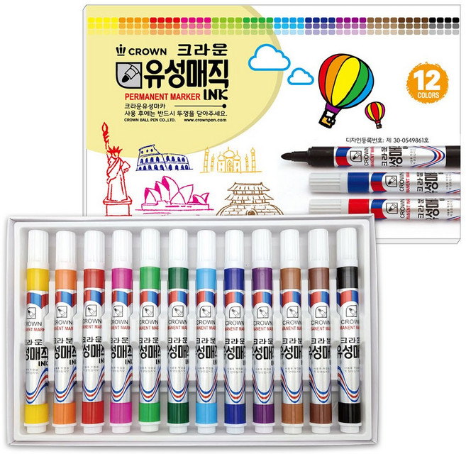 크라운 유성매직, 1개, 12색