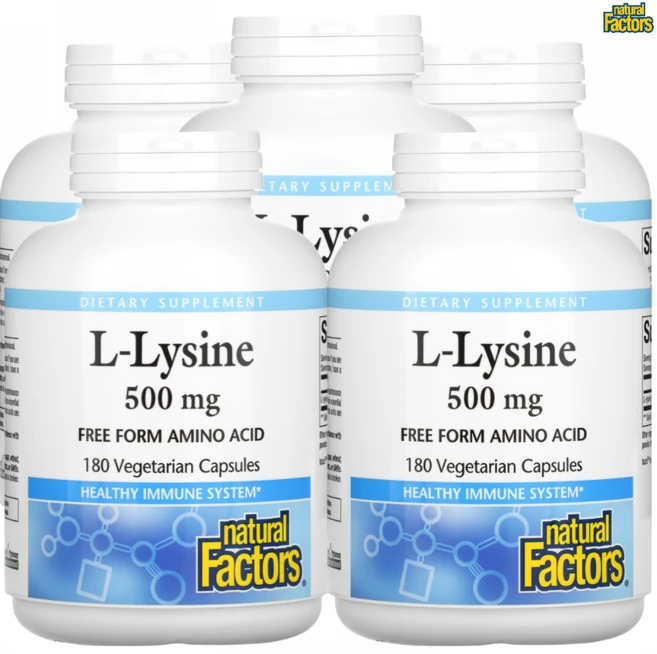 네츄럴팩터스 L-라이신 500mg 베지 캡슐 180정, 5개 - 쿠팡
