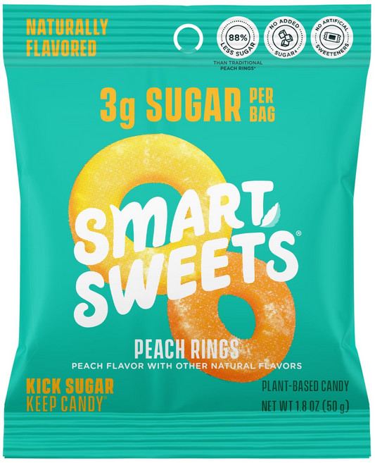 스마트스위츠 스마트 스위츠 복숭아 링 1.8 온스 SmartSweets SMART SWEETS Peach Rings 1.8 OZ, 1개, 50g