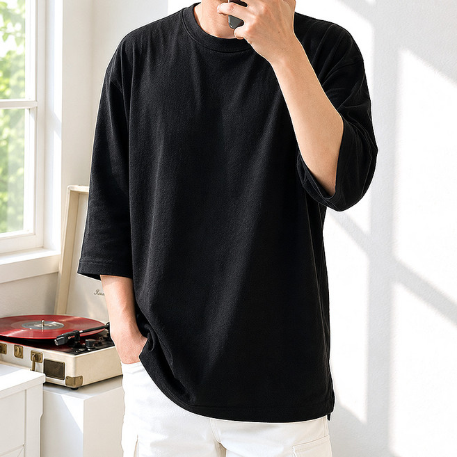 핏콕 남성용 여름 7부티셔츠 오버핏 루즈핏 슬라브 옆트임 빅사이즈