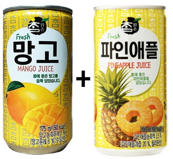 참맑은 망고 175ml(15캔) + 참맑은 파인애플 175ml(15캔), 30개, 175ml