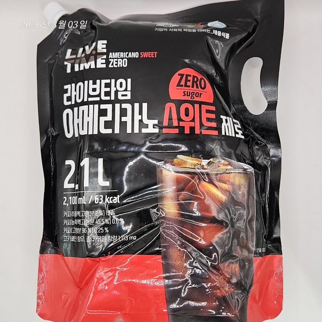 라이브타임 아메리카노 스위트 제로, 2.1L, 5개
