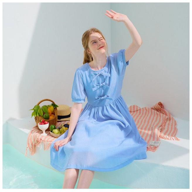 JJ지고트 리본 장식 퍼프 플레어 원피스 GR6P0OP601