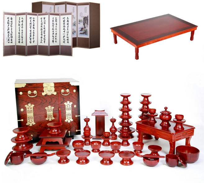 남원목기공예 문화재 물푸레 제기 55p+제기함+추사 산수화 6폭병풍+무전이도 80-120 제사상, 물푸레 제기 55p+제기함+6폭병풍+제사상, 1개