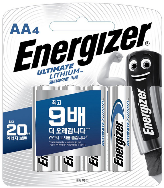 에너자이저 얼티메이드 리튬 건전지 AA 4입, 1개, 4개입