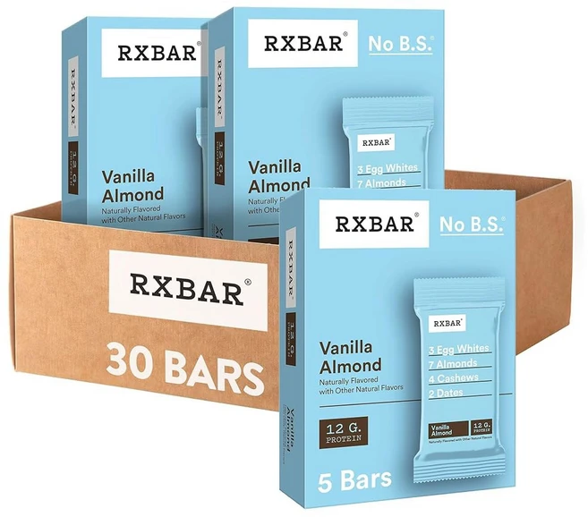 RXBAR 단백질 12g 글루텐 프리 스낵 바닐라 아몬드 6박스 30바, 30 Count - 쿠팡