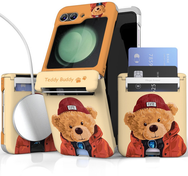 이디즌 갤럭시 Z플립 케이스 컬러 테디시리즈 귀여운 디자인 슬림 카드 2장 수납 힌지보호 충격방지 맥세이프 호환 자석내장