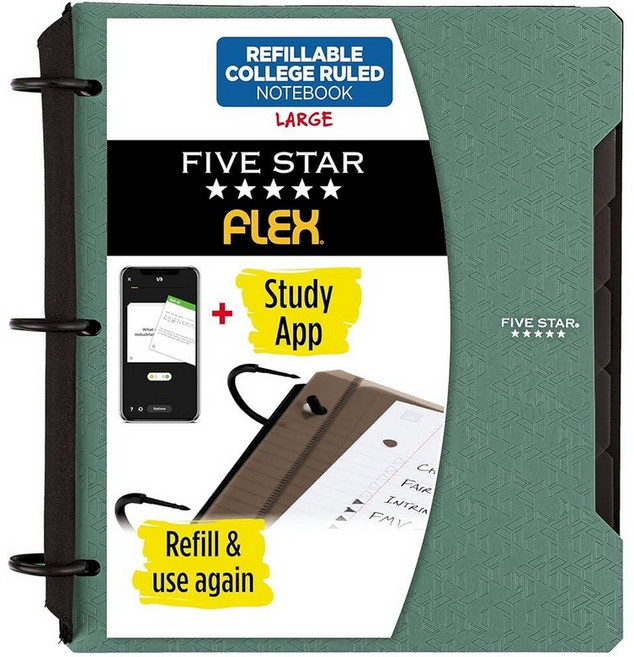 Five Star 플렉스 하이브리드 노트바인더 2.5cm (1 인치) 바인더 노트북 및 올인원 바인더 그린 (29328AQ8), 1개(1팩), 초록색