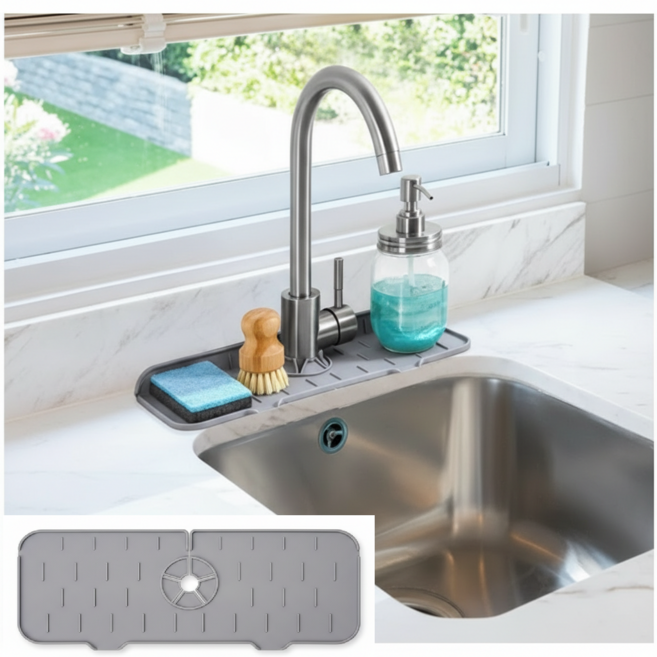 주방 싱크대 드라잉매트 설거지 물받이 매트, 1개, 그레이