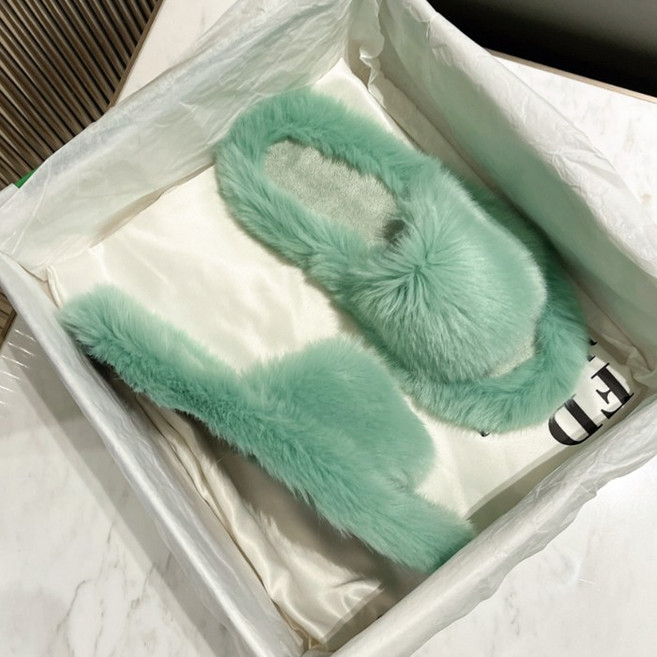 OSON 부드러운 털 슬리퍼 오픈토 페이크퍼 여성 실내와 보온 토끼털 거실화