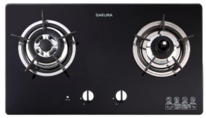 SAKURA櫻花 G2820G 檯面式雙環瓦斯爐，熄火安全、兒童安全鎖，適用天然氣, 天然氣, G-2820GB