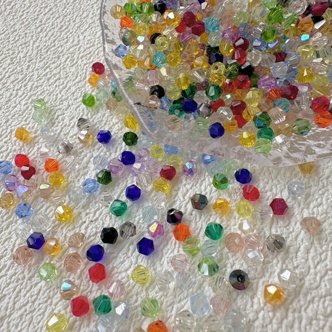 mm菱形水晶珠 DIY串珠配件, 全色混,4mm菱形珠10g 約132顆, 1個