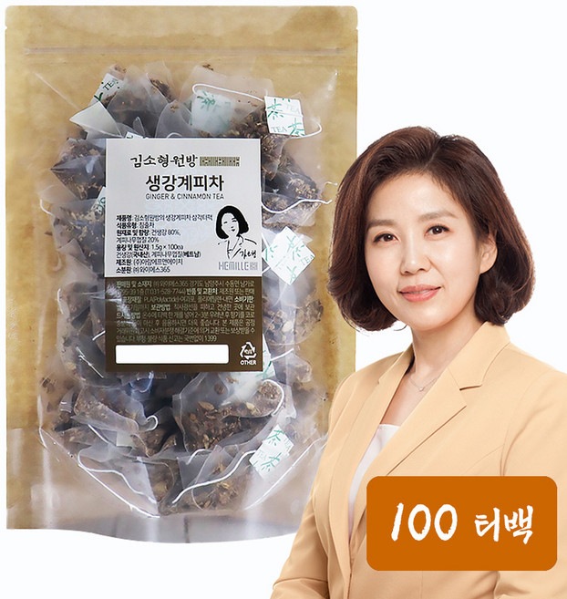 무설탕 무첨가 국내산 생강 계피차 저온 로스팅 생분해 삼각 티백 계피생강차 생강차 계피차, 1개, 100개입, 1.5g