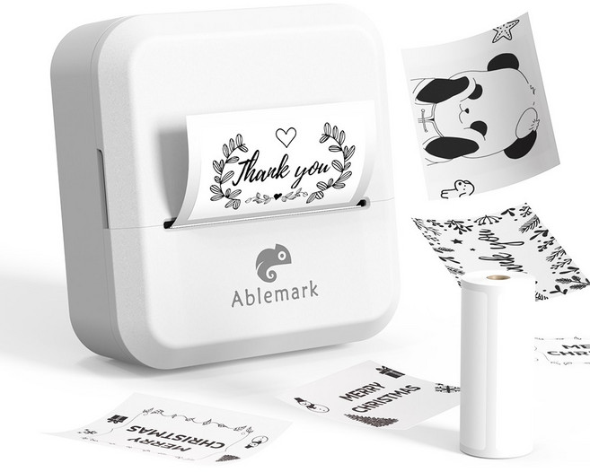 Ablemark 라벨 프린터기 스티커 라벨지포함 고속인쇄 바코드 생성 큐알코드 스캔 가능, 1세트, 화이트