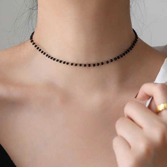 티큐 여성 심플 블랙 크리스탈 비즈 초커 목걸이 A2005