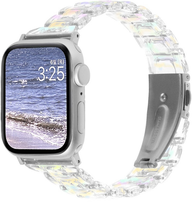 럽미리브 애플워치 8 7 SE SE2 호환 슬림 투명 오로라 밴드 스트랩, 1개