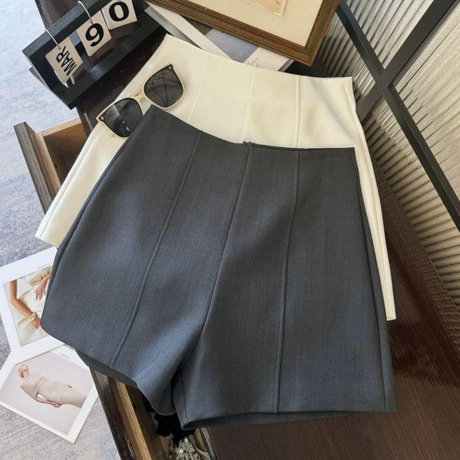 RORO 灰色西裝短褲 女 高腰闊腳褲 A字休閒熱褲