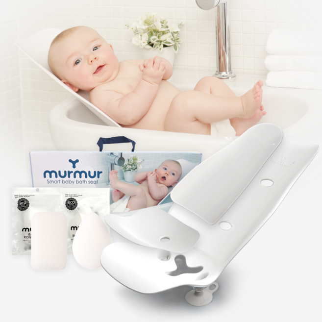 머머 다기능 아기비데 풀세트 목욕스펀지 선물세트(스마트비데+순식물성 곤약스펀지 2종) /아기 유아 목욕의자 수유 이유시트 세면대 사용가능, 블루