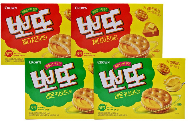 크라운 뽀또 체다치즈버터 + 레몬커스타드맛, 2세트, 566g