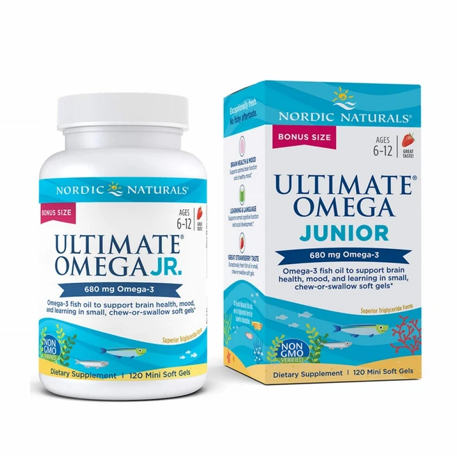 노르딕 내추럴스 오메가 주니어 스토르베리 Nordic Naturals Ultimate Omega Jr Strawberry 680mg 120정, 1개 - 쿠팡