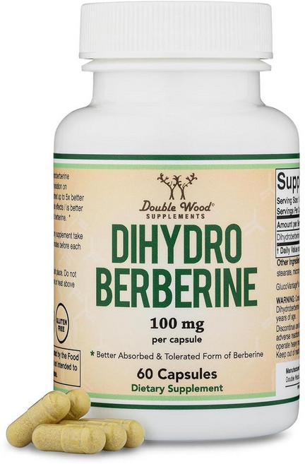 Dihydroberberine 보충제 100mg 60캡슐 (특허받은 GlucoVantage 슈퍼 베르베린 부작용이 적은 베르베린보다 5배 더 효과적일 수 있음) 타사 테스트, Dihydroberberine 보충제 100mg, 60, 1개, 60정