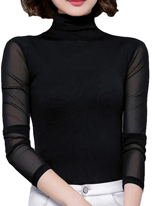VergoPerco 여성 봄가을 티셔츠 터틀넥 셔츠 섹시 편하고 신축성 좋은 원단 6035
