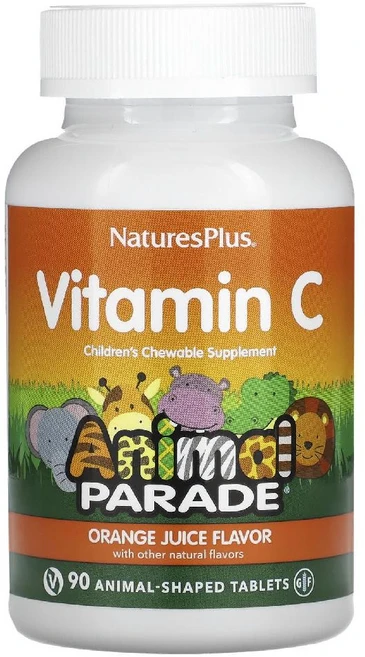 NaturesPlus Source of Life Animal Parade 비타민C 천연 오렌지 주스 맛 동물 모양 정제 90정, One Color_One Size, 1개 - 쿠팡