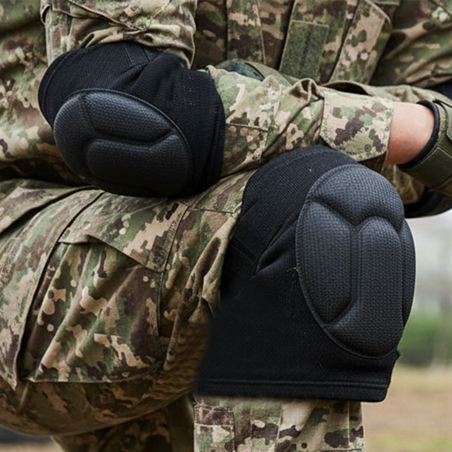 KEMEI 군대 군인 무릎보호대 훈련용 슬개건 무릎 팔꿈치 보호대 세트, 1세트, 블랙