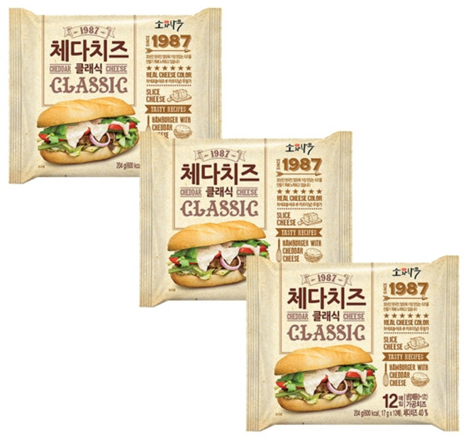 동원(소와나무) 체다치즈 클래식 204g(12매입) x 3봉, 204g, 3개