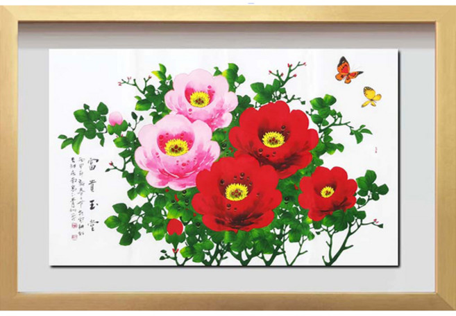 (진품) 국내 유명 화가 국전작가 청초 이강섭 화백님이 직접 그린 목단그림 나비 모란 꽃 그림 풍수에좋은 부자되는 한국화 생기 그림 액자 거실 현관 침실 사업장 거실 복도 추천