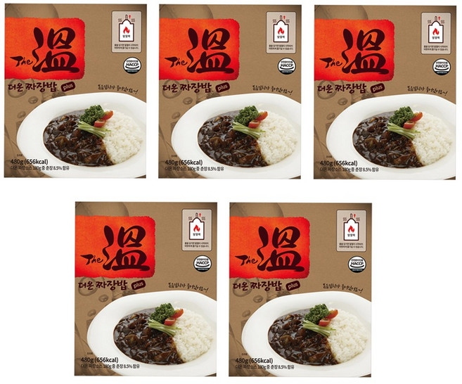 더온 짜장밥 플러스 5개 세트 전투식량 발열도시락 물없이 불없이 줄만 당기면 OK 비상식량 야전 등산 캠핑, 480g