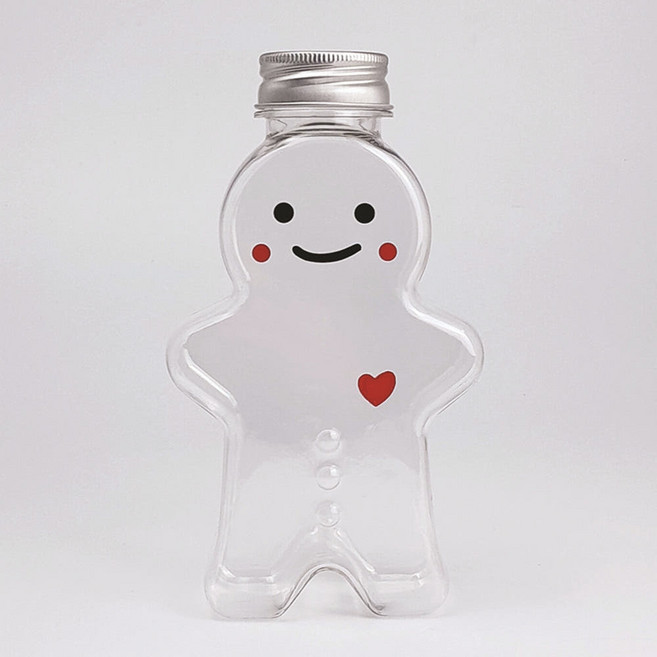 진저브레드 보틀 350ml 공병 밀크티병 쿠키맨 음료 어린이집 답례품, 브릿지캡 - 블랙, 1개