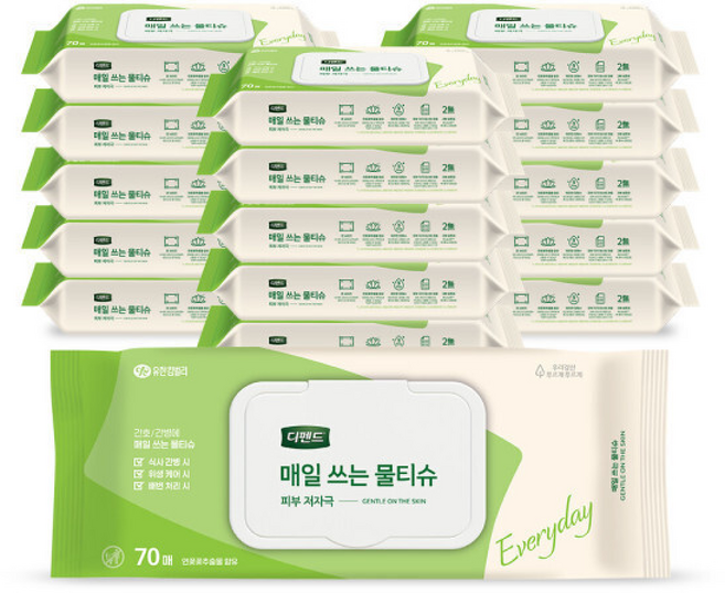 매일쓰는 물티슈 (캡) 70매X16팩/환자간병용 /1BOX, 43g, 70개입, 16박스
