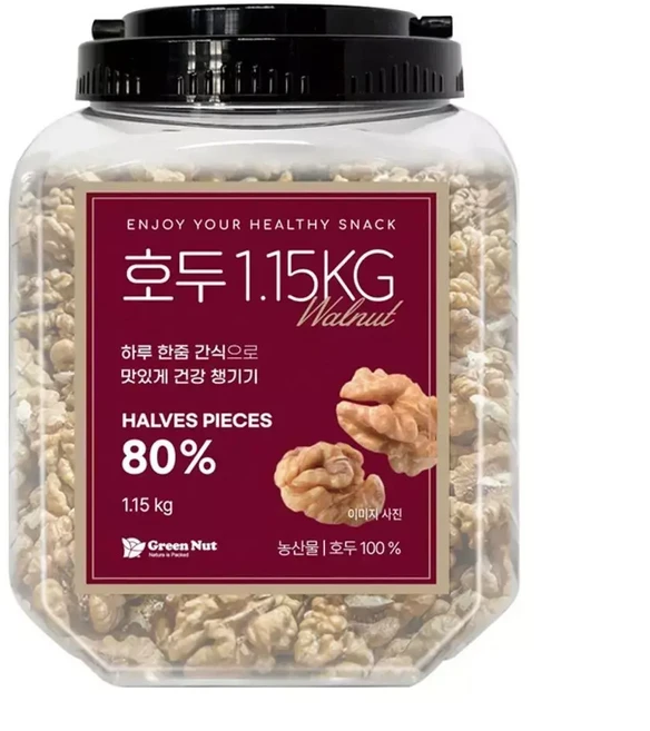 그린 너트 호두 반태 1.15kg/답례품/선물용/다과용/정과/깐호두/안주/견과류/고소한/건강한/영양/간식/부모, 1.15kg, 1개