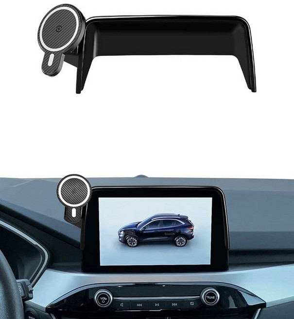 PZK 포드 머스탱 마하-E 2021 2022 2023 2024 2025 액세서리용 자동차 폰 홀더 15.5인치 스크린 고정 클립 마그네틱 15W 고속 무선 충전기 휴대폰 마운, Escape 2021-2025, Magsafe+ 무선 충전