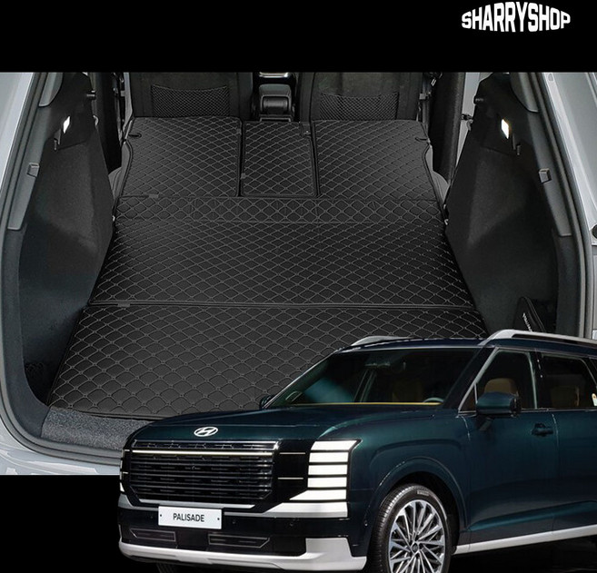 쉐리샵 디올뉴 팰리세이드 LX3 2025 퀄팅 트렁크매트 가죽 바닥매트 풀세트 가솔린 분리형 (시트고리 확인), 02_가솔린 / 9인승, 02_일체형 / 수동폴딩, 02_블랙+베이지