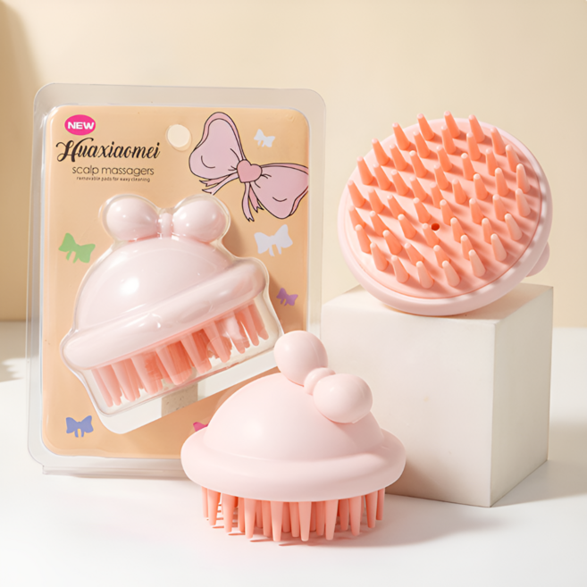 베리후 두피마시지 파스텔 리본 샴푸브러쉬, 1개, 핑크