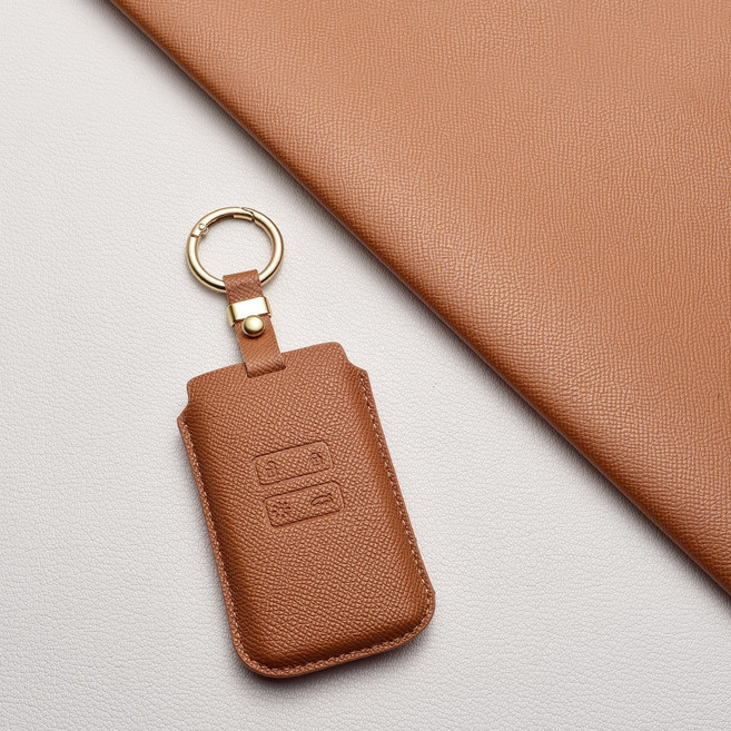 르노삼성 호환 천연 소가죽 키케이스 아르카나 QM6 SM6 XM3 차량용 키홀더+키링, 르노/Aa 타입, 샌드 브라운