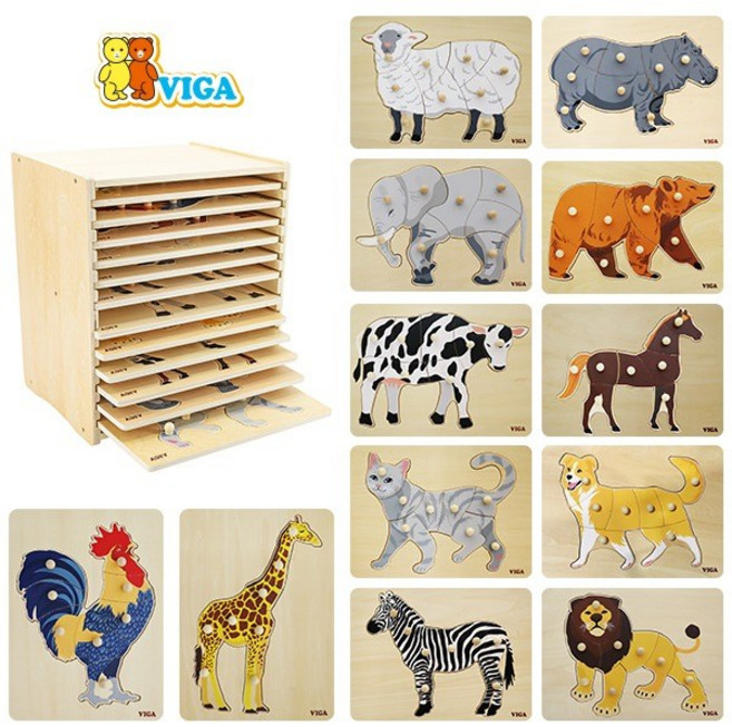 [VIGA] 몬테소리 원목 꼭지 퍼즐 12종, 12피스, 1개