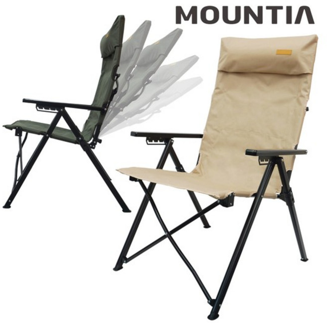 각도조절 릴렉스 체어/리클라이너 캠핑 의자 목쿠션 접이식, 1개, 카키