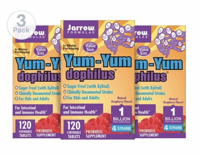 자로우 얌얌 도피러스 120정 3팩 츄어블 라즈베리 Yum-Yum Dophilus Natural Raspberry - 쿠팡