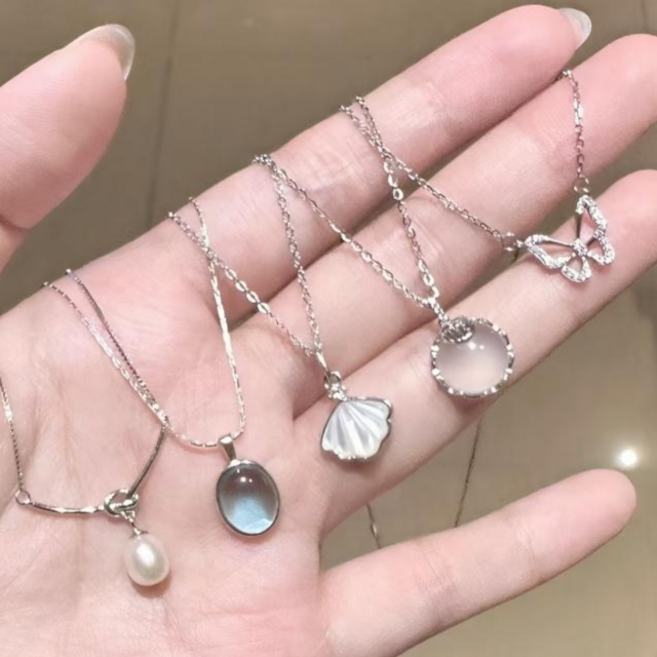여성용 월광석 목걸이 심플 데일리 체인 5종 세트